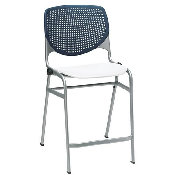 KFI Studios KOOL Armless Stacking Counter Barstool, White Seat, Navy Back
