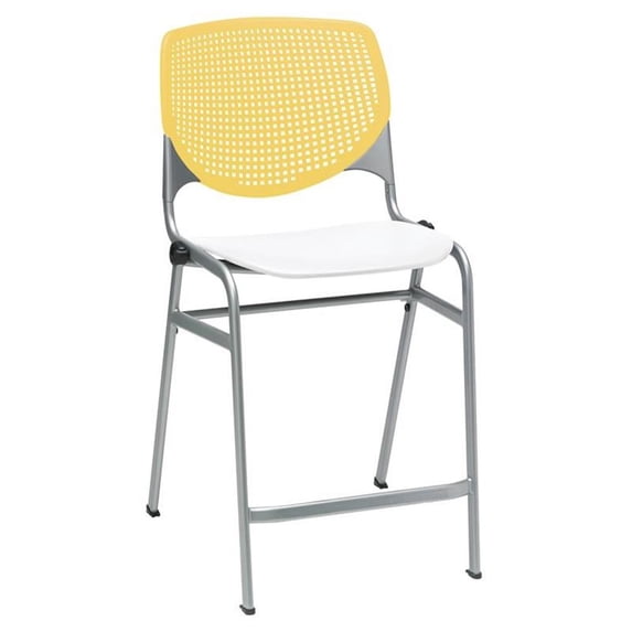 KFI Studios KOOL Armless Stacking Counter Barstool, White Seat, Yellow Back