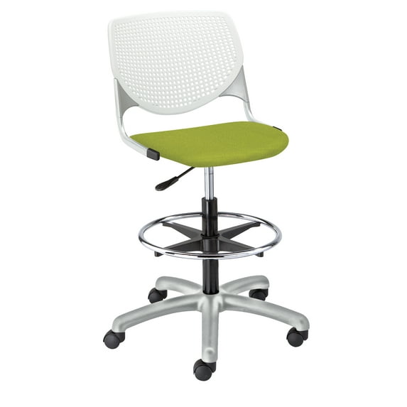 KFI Studios KOOL Home and Office Adjustable Drafting Stool, White Back, Avocado Seat
