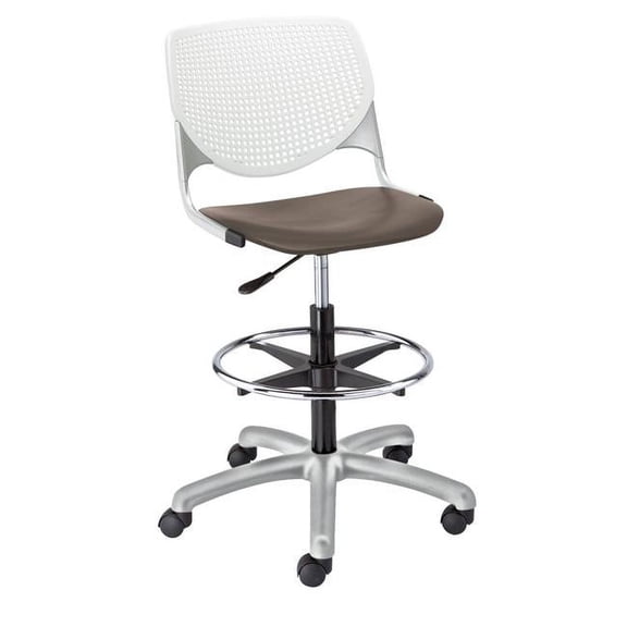 KFI Studios KOOL Home and Office Adjustable Drafting Stool, White Back, Brownstone Seat