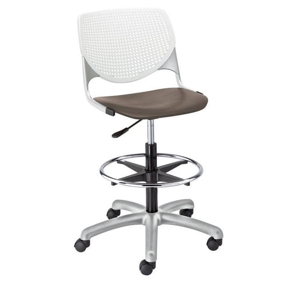 KFI Studios KOOL Home and Office Adjustable Drafting Stool, White Back, Brownstone Seat