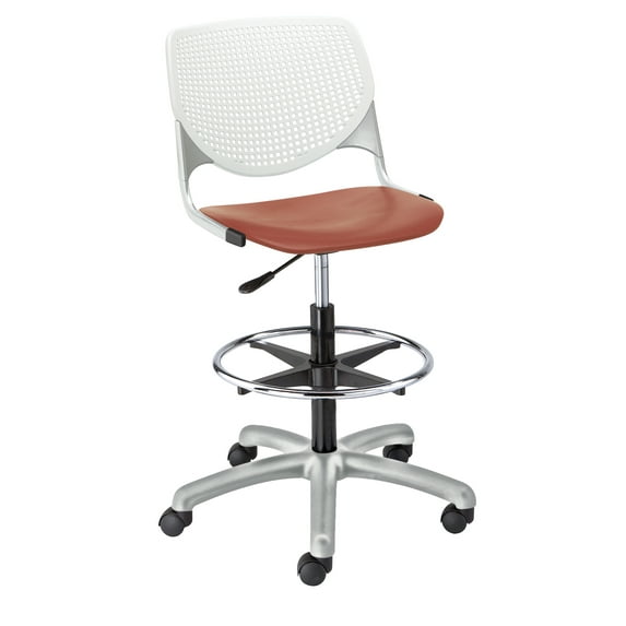 KFI Studios KOOL Home and Office Adjustable Drafting Stool, White Back, Coral Seat