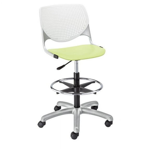 KFI Studios KOOL Home and Office Adjustable Drafting Stool, White Back, Lime Green Seat