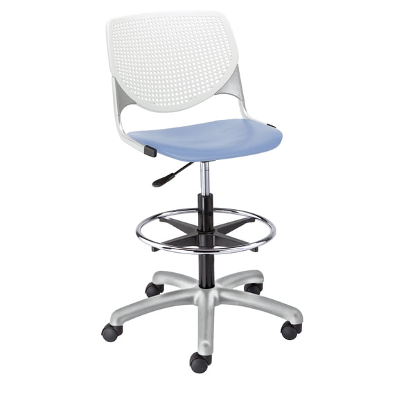 KFI Studios KOOL Home and Office Adjustable Drafting Stool, White Back, Peri Blue Seat