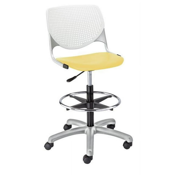 KFI Studios KOOL Home and Office Adjustable Drafting Stool, White Back, Yellow Seat