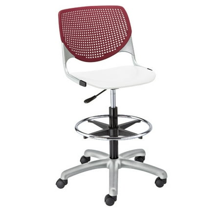 KFI Studios KOOL Home and Office Adjustable Drafting Stool, White Seat, Burgundy Back