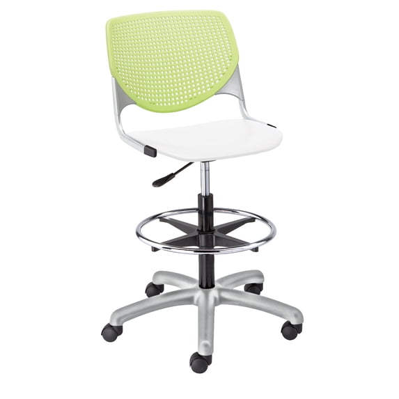 KFI Studios KOOL Home and Office Adjustable Drafting Stool, White Seat, Lime Green Back