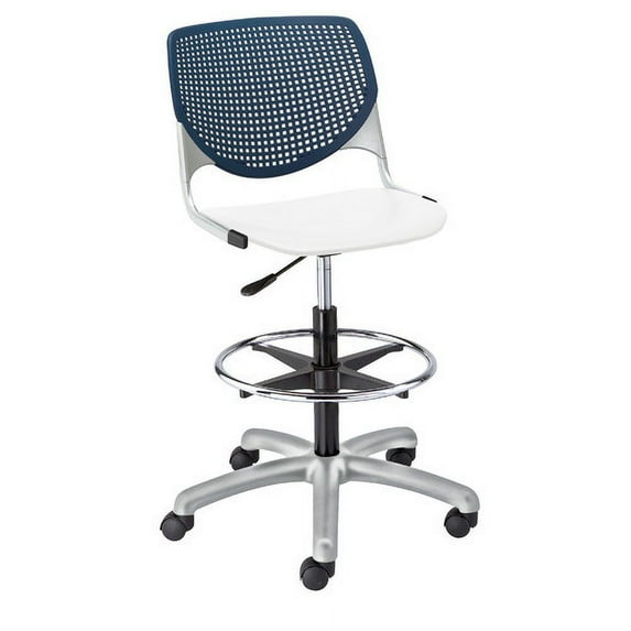 KFI Studios KOOL Home and Office Adjustable Drafting Stool, White Seat, Navy Back