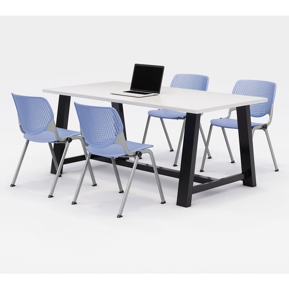 KFI Studios Midtown 6' x 3' Dining Table Set, Designer White , 4 Periwinkle KOOL Chairs