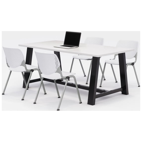 KFI Studios Midtown 6' x 3' Dining Table Set, Designer White , 4 White KOOL Chairs