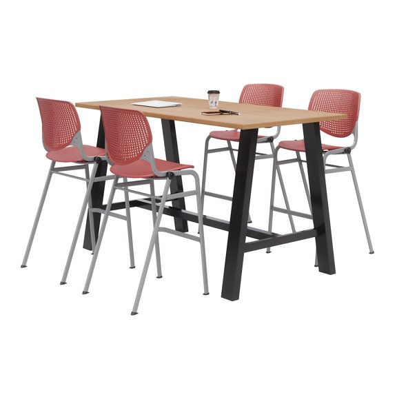 KFI Studios Midtown 6' x 3' Dining Table Set, Maple , 4 Coral KOOL Chairs