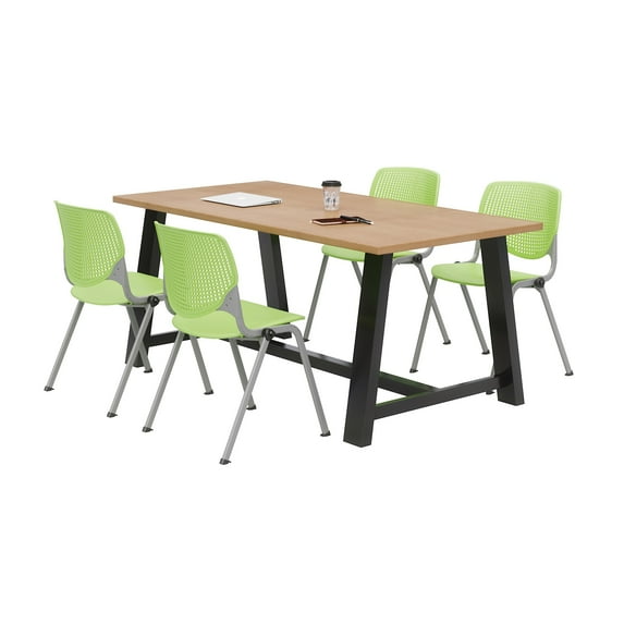 KFI Studios Midtown 6' x 3' Dining Table Set, Maple , 4 Lime Green KOOL Chairs