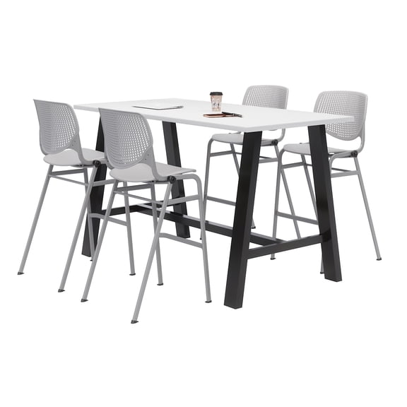 KFI Studios Midtown 6' x 3' Pub Table Set, Designer White , 4 Light Grey KOOL Stools