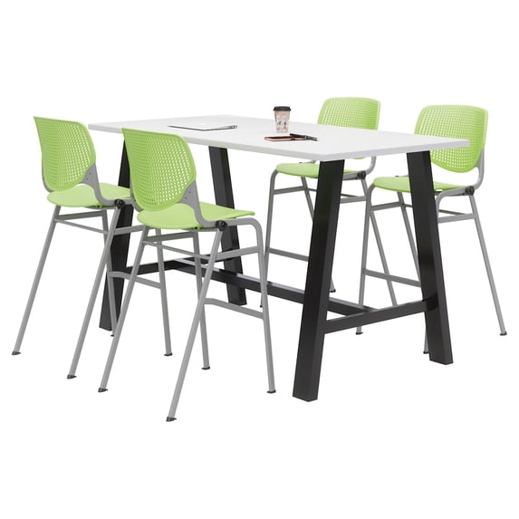 KFI Studios Midtown 6' x 3' Pub Table Set, Designer White , 4 Lime Green KOOL Stools