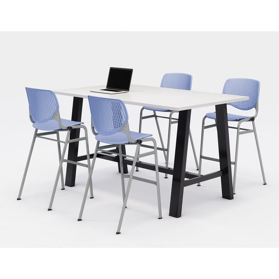 KFI Studios Midtown 6' x 3' Pub Table Set, Designer White , 4 Periwinkle KOOL Stools