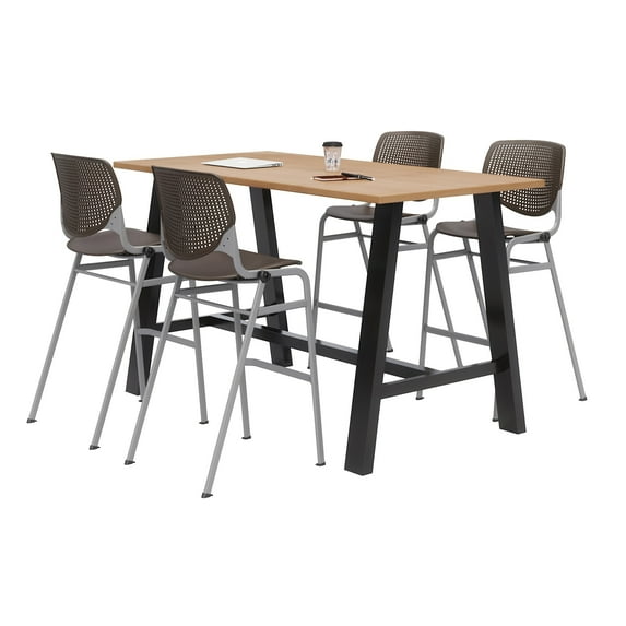 KFI Studios Midtown 6' x 3' Pub Table Set, Maple , 4 Brownstone KOOL Stools