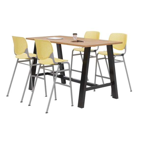 KFI Studios Midtown 6' x 3' Pub Table Set, Maple , 4 Yellow KOOL Stools