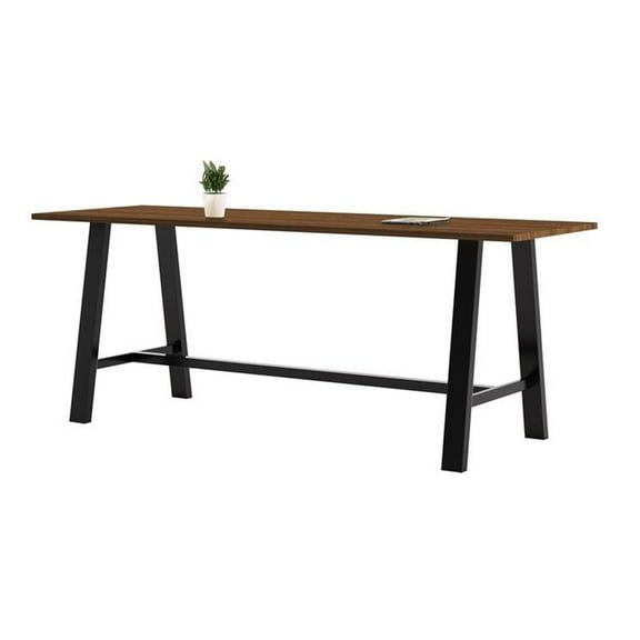 KFI Studios Midtown 6' x 3' Pub Table Set, Studio Teak , 4 Black KOOL Stools