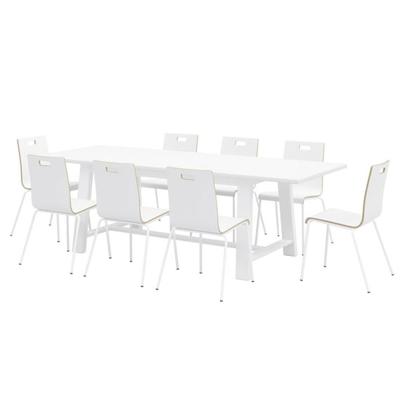 KFI Studios Midtown Cafe Table and 8 Chairs Set in White