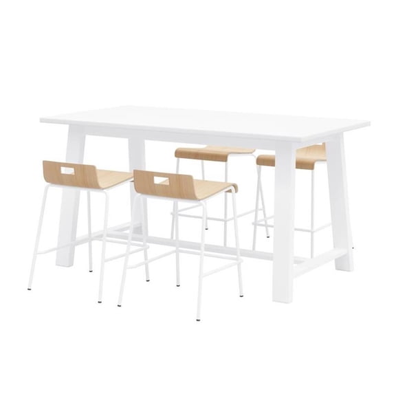 KFI Studios Midtown Table and 4 Counter Stools Set in Natural/White