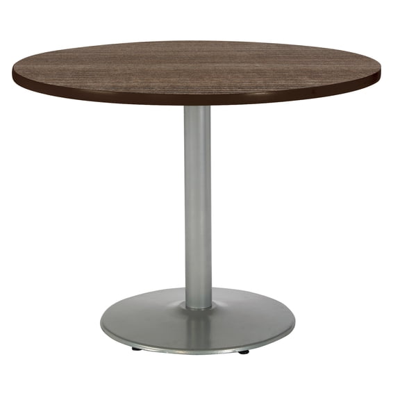 KFI Studios Mode 3.5' Round Dining Table, Studio Teak, Silver Base