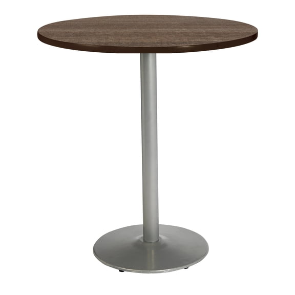 KFI Studios Mode 4' Round Bistro Table, Studio Teak, Silver Base