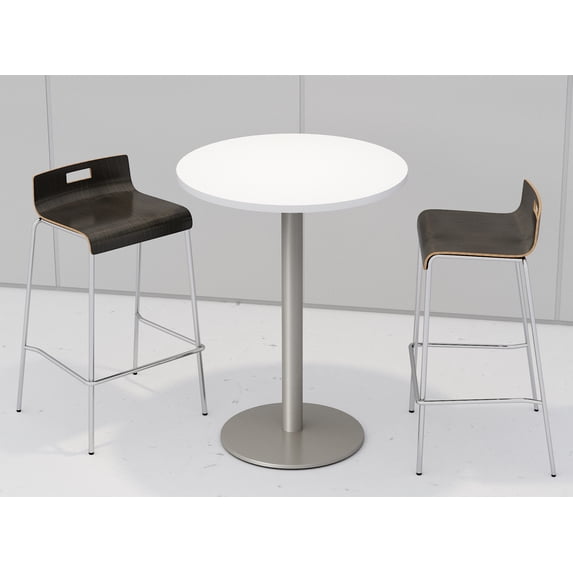 KFI Studios Mode Round 2.5' Bistro Table Set, Designer White, 2 Espresso Jive Barstools