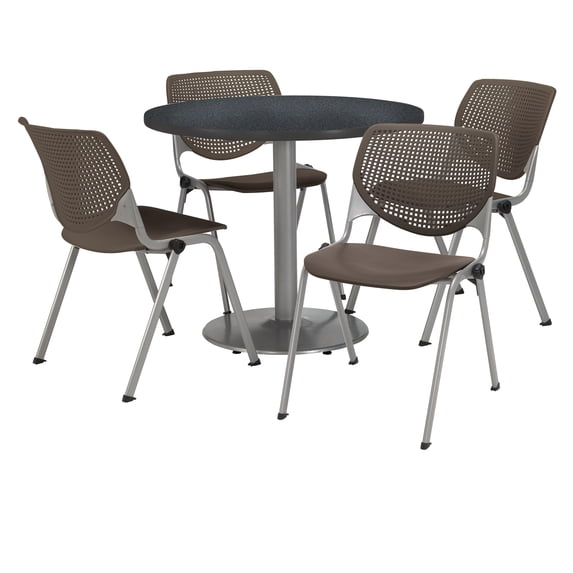 KFI Studios Mode Round 3.5' Dining Table Set, Brownstone, 4 Graphite Nebula KOOL Chairs