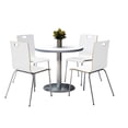 thumbnail image 1 of KFI Studios Mode Round 3.5' Dining Table Set, Crisp Linen, 4 White Jive Chairs, 1 of 3