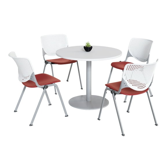 KFI Studios Mode Round 3.5' Dining Table Set, Designer White, 4 Coral KOOL Chairs