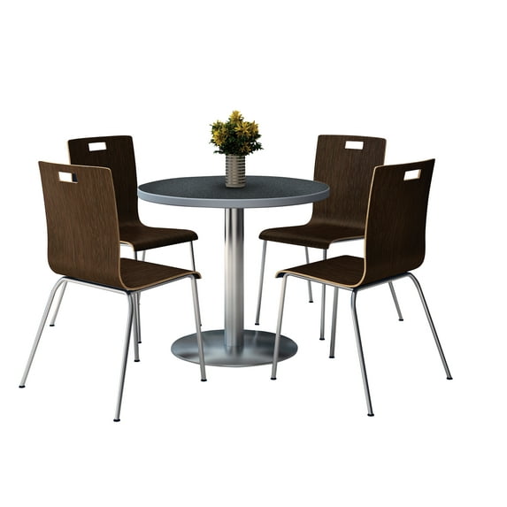 KFI Studios Mode Round 3.5' Dining Table Set, Graphite Nebula, 4 Espresso Jive Chairs