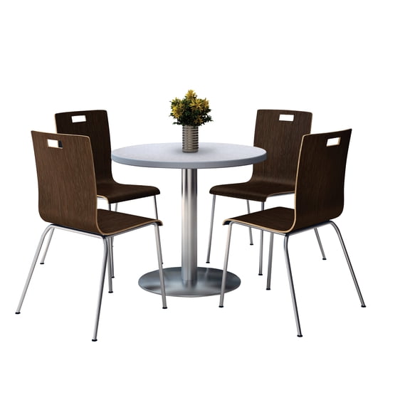 KFI Studios Mode Round 3.5' Dining Table Set, Grey Nebula, 4 Espresso Jive Chairs