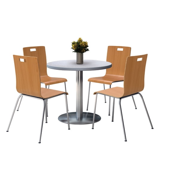 KFI Studios Mode Round 3.5' Dining Table Set, Grey Nebula, 4 Natural Jive Chairs