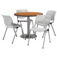 thumbnail image 1 of KFI Studios Mode Round 3.5' Dining Table Set, Light Grey, 4 Medium Oak KOOL Chairs, 1 of 5