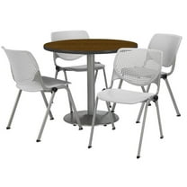 KFI Studios Mode Round 3.5' Dining Table Set, Light Grey, 4 Walnut KOOL Chairs