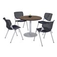 thumbnail image 1 of KFI Studios Mode Round 3.5' Dining Table Set, Studio Teak, 4 Black KOOL Chairs, 1 of 1