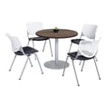 thumbnail image 1 of KFI Studios Mode Round 3.5' Dining Table Set, Studio Teak, 4 White & Black KOOL Chairs, 1 of 1