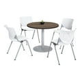 thumbnail image 1 of KFI Studios Mode Round 3.5' Dining Table Set, Studio Teak, 4 White KOOL Chairs, 1 of 1