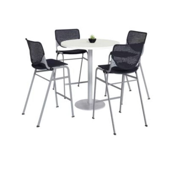 KFI Studios Mode Round 3' Bistro Table Set, Designer White, 4 Black KOOL Barstools