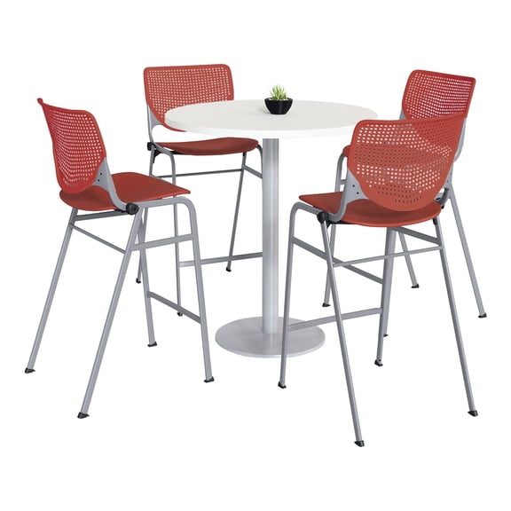 KFI Studios Mode Round 3' Bistro Table Set, Designer White, 4 Coral KOOL Barstools