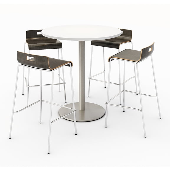 KFI Studios Mode Round 3' Bistro Table Set, Designer White, 4 Espresso Jive Barstools