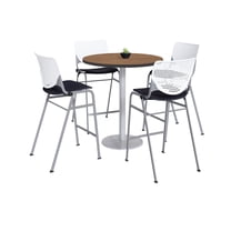 KFI Studios Mode Round 3' Bistro Table Set, River Chery, 4 White & Black KOOL Barstools
