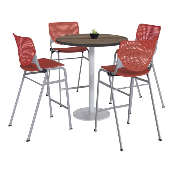 Kickapoo Studio Table KFI Studios Mode Round 3' Bistro Table Set, Studio Teak, 4 Coral KOOL ...