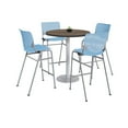 thumbnail image 1 of KFI Studios Mode Round 3' Bistro Table Set, Studio Teak, 4 Sky Blue KOOL Barstools, 1 of 1