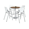 thumbnail image 1 of KFI Studios Mode Round 3' Bistro Table Set, Studio Teak, 4 White & Black KOOL Barstools, 1 of 1