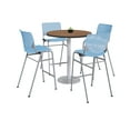 thumbnail image 1 of KFI Studios Mode Round 3' Bistro Table Set, Studio Teak, 4 White & Coral KOOL Barstools, 1 of 1