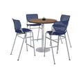 thumbnail image 1 of KFI Studios Mode Round 3' Bistro Table Set, Studio Teak, 4 White & Navy KOOL Barstools, 1 of 1