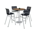 thumbnail image 1 of KFI Studios Mode Round 3' Bistro Table Set, Studio Teak, 4 White & Sky Blue KOOL Barstools, 1 of 1
