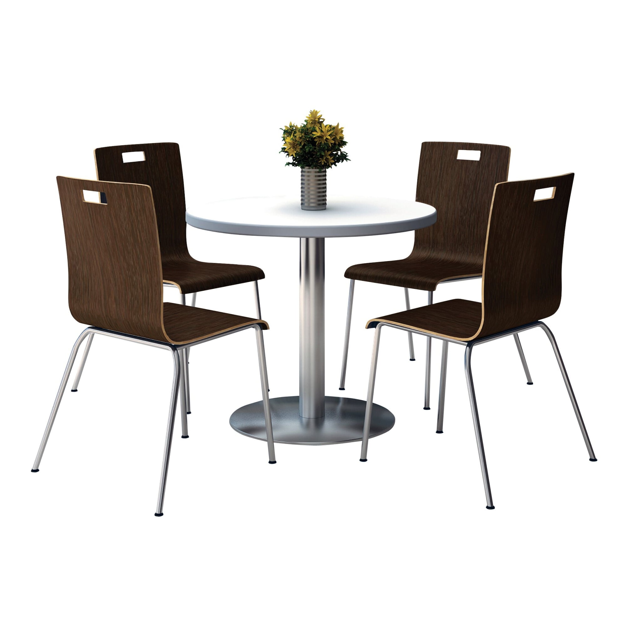 36" Round Crisp Linen Table with 4 Espresso Chairs