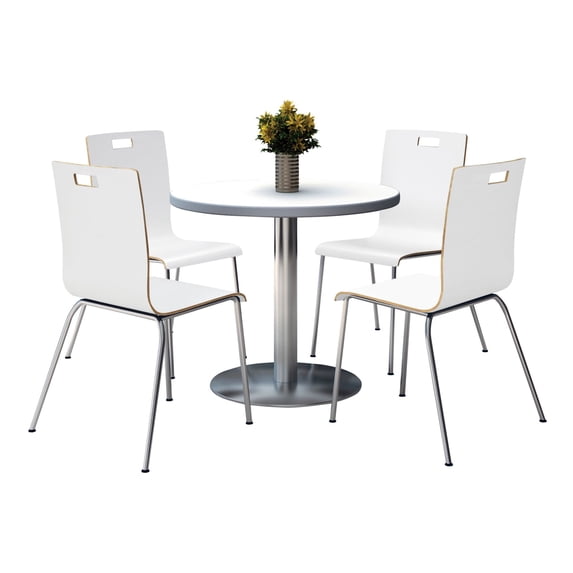 KFI Studios Mode Round 3' Dining Table Set, Crisp Linen, 4 White Jive Chairs